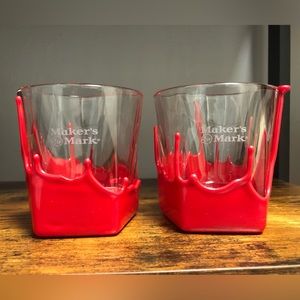 SOLDMakers Mark Bourbon 8oz Rocks Red Wax Dip Whiskey Barware Glasses Set of 2